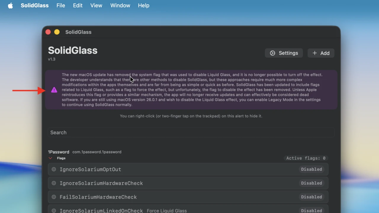Apple will remove Liquid Glass Disable Flag in macOS 26.1 Tahoe