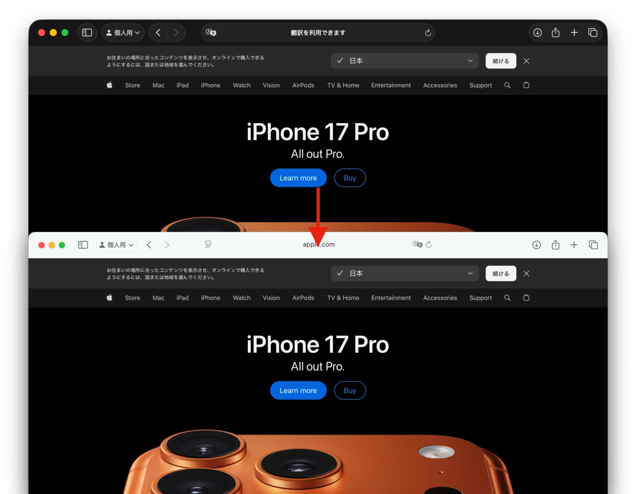 com.apple.SwiftUI.DisableSolarium YES/NOでのSafari