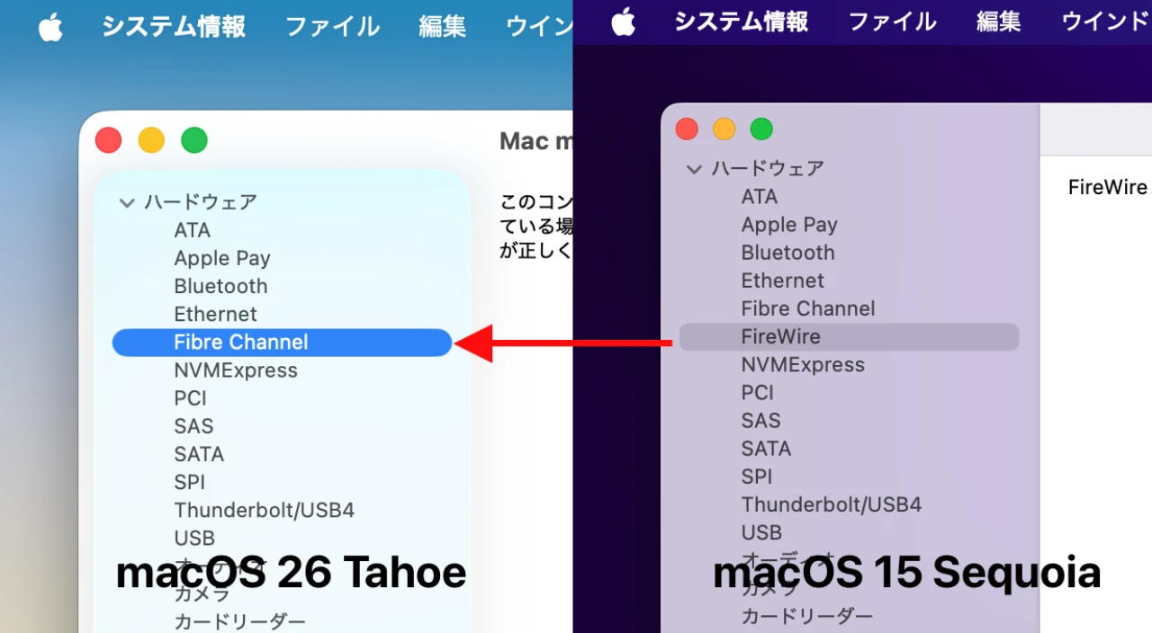 macOS 26 Tahoeアップグレード時に削除されるFireWireサポート