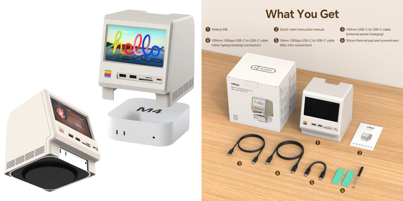 Wokyis M5 5インチモニター レトロデザインドックステーション Wokyis M5、レトロなMac スタイルのM4 Mac mini ドッキング