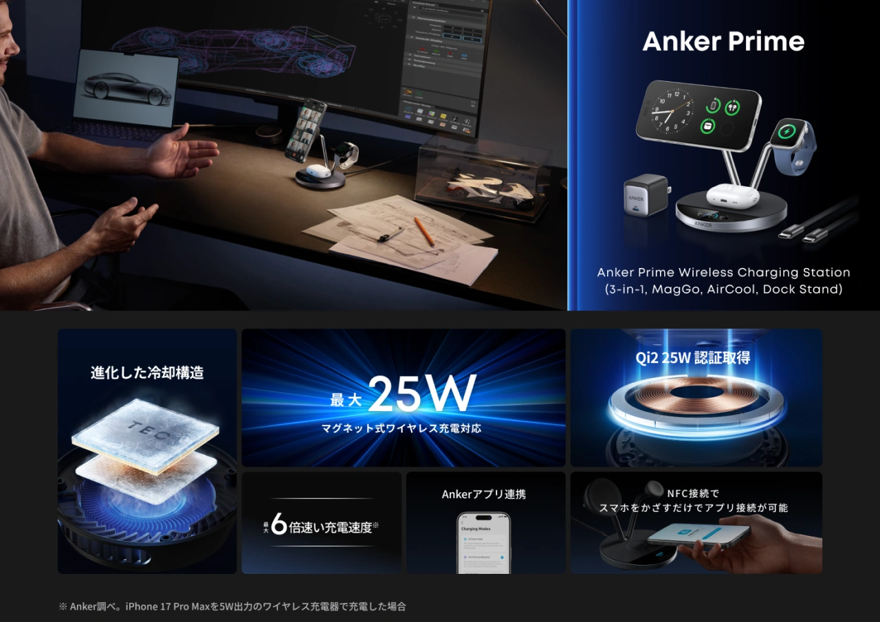 Anker Prime Wireless Charging Station (3-in-1, MagGo, AirCool, Dock Stand)