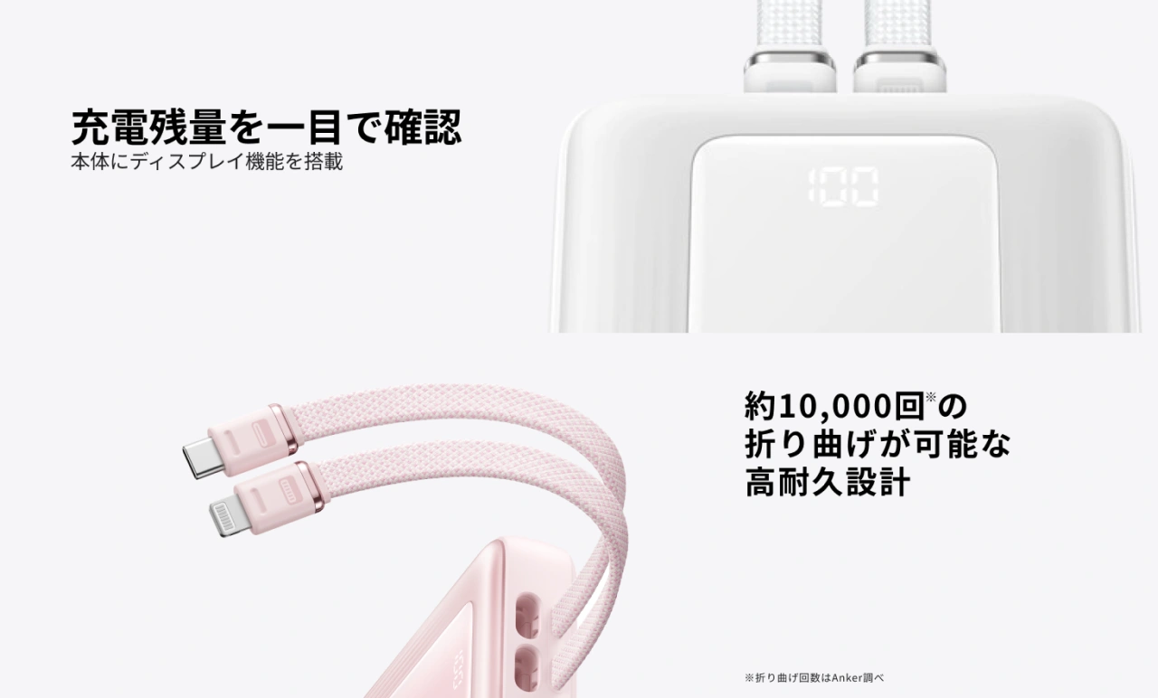 Anker Zolo Power Bank (20000mAh, 30W, Built-In USB-C/ライトニングケーブル)