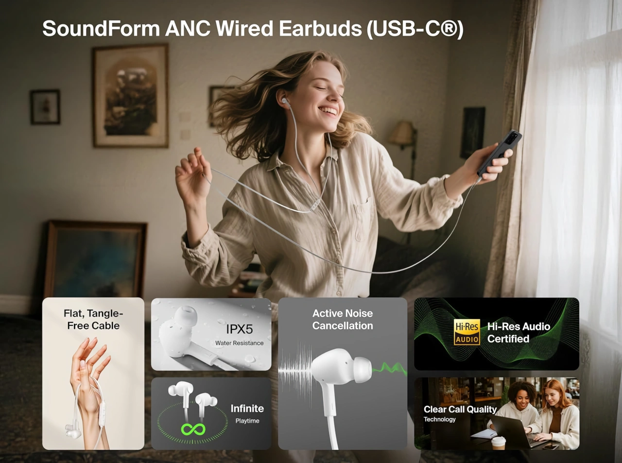 Belkin SoundForm New ANC Wired Earbuds USB-C
