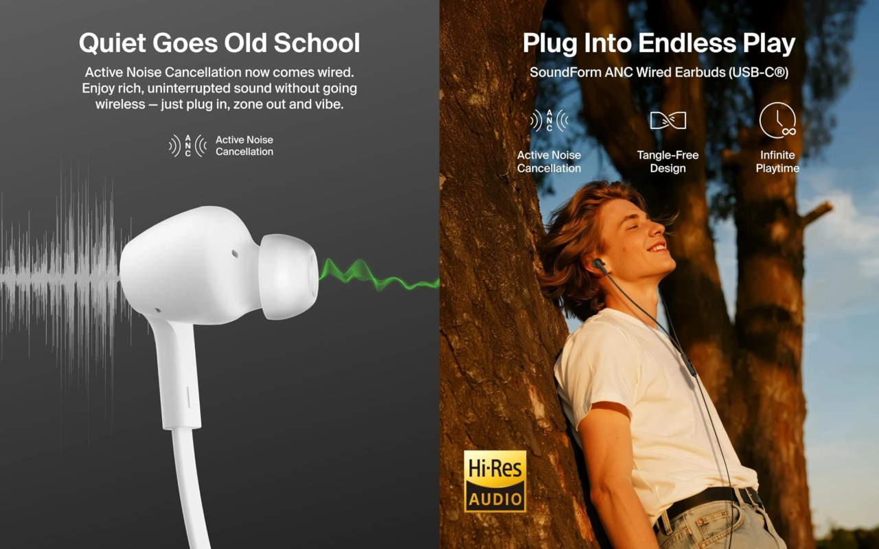 SoundForm New ANC Wired Earbuds (USB-C) – Belkin
