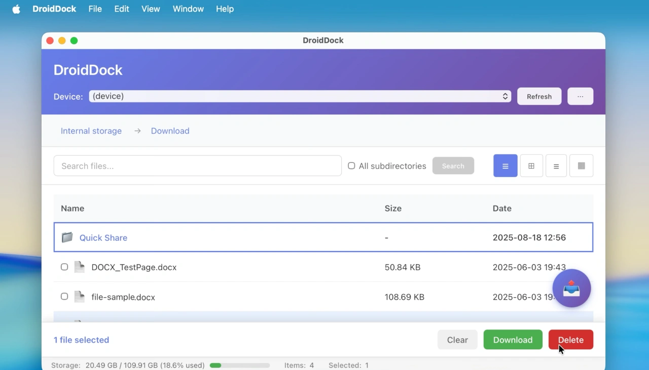 Browse Android Files on macOS - DroidDock