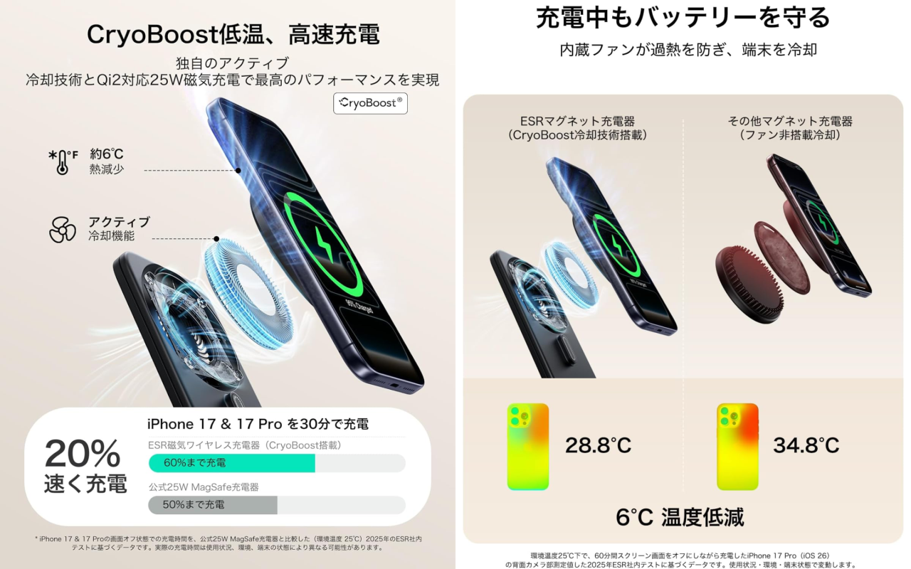 ESR CryoBoost 折りたたみ式 3-in-1 マグネット充電ステーション