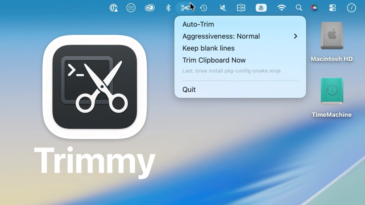 Trimmy flattens those multi-line shell snippets