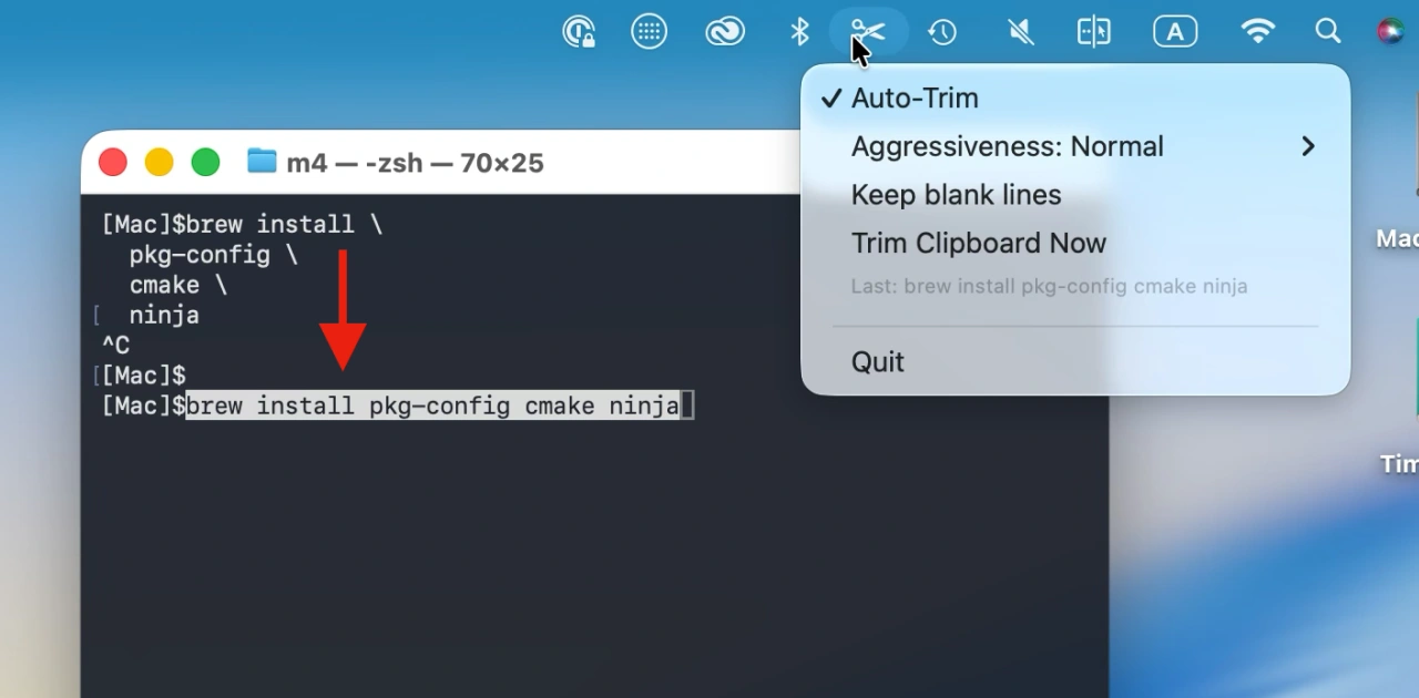 Trimmy flattens those multi-line shell snippets