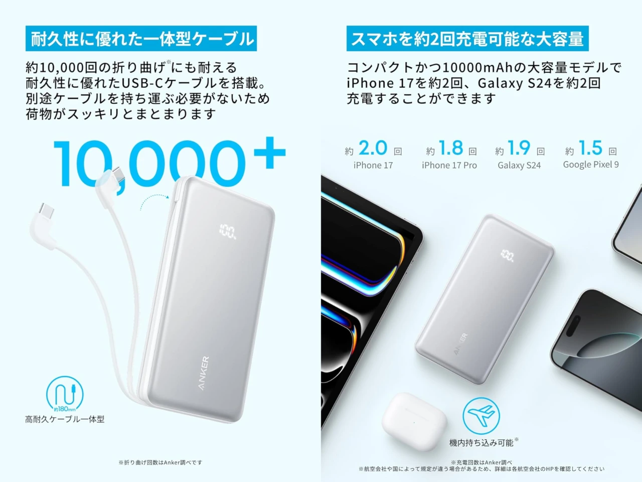 Anker Zolo Power Bank (10000mAh, 22.5W, Built-In USB-Cケーブル)