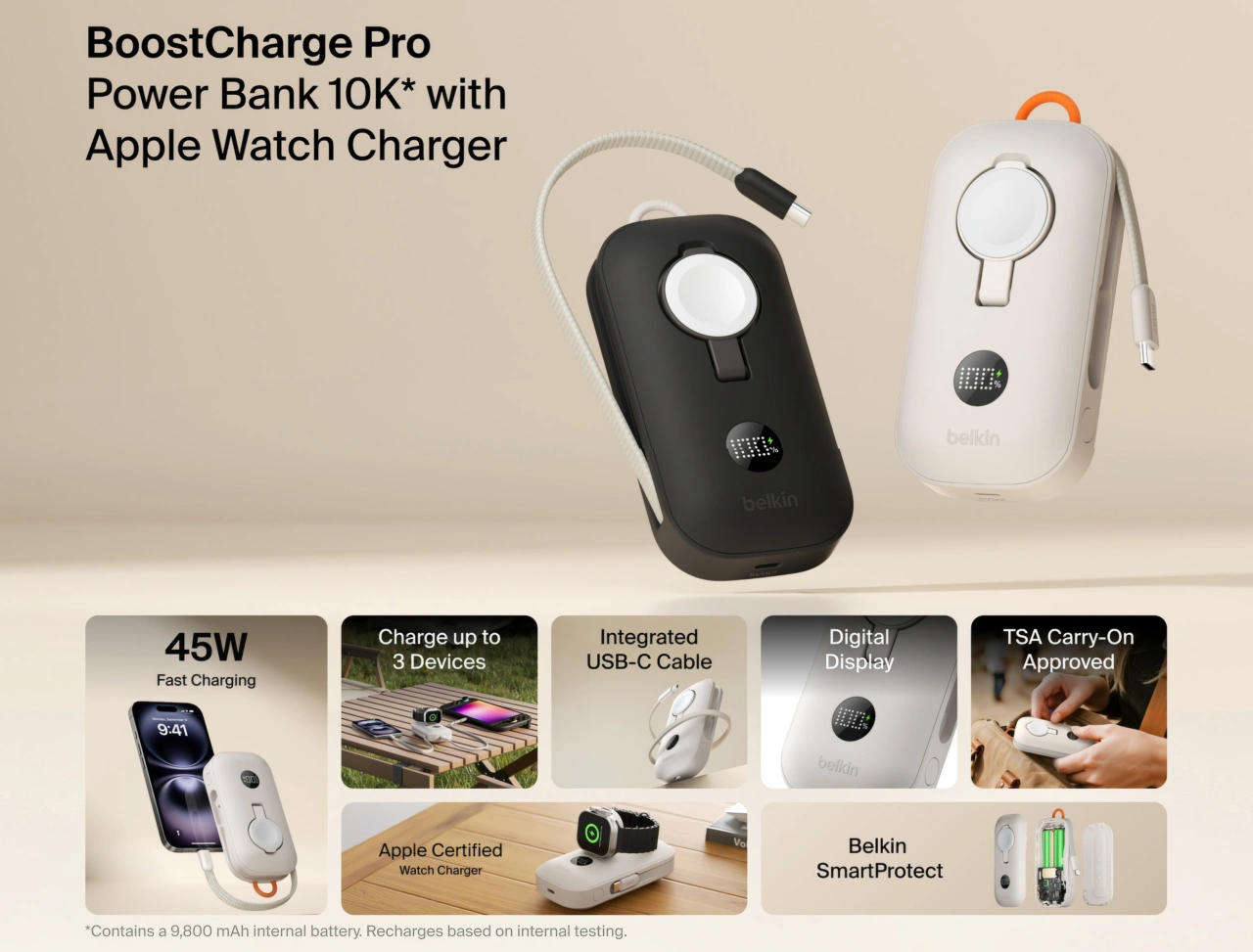 Belkin BoostCharge Pro Apple Watch充電器付きパワーバンク 10K