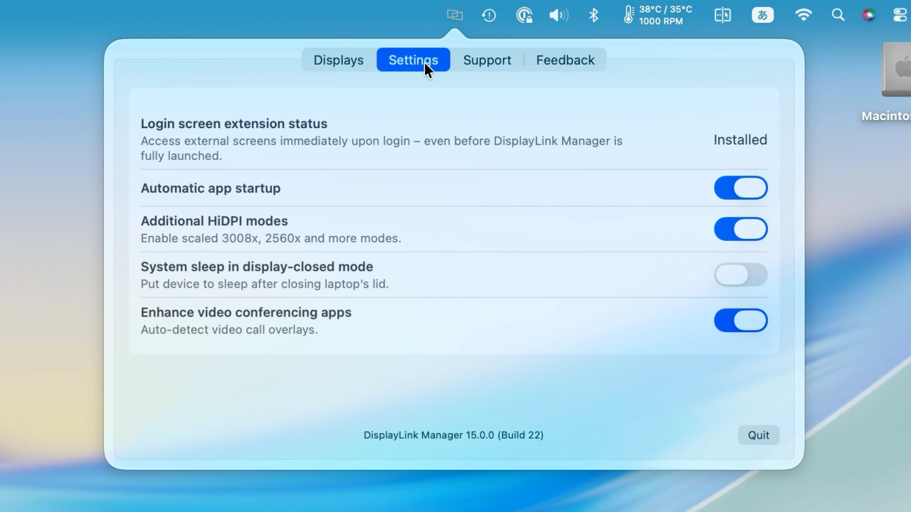DisplayLink Manager macOS app 15.0.0