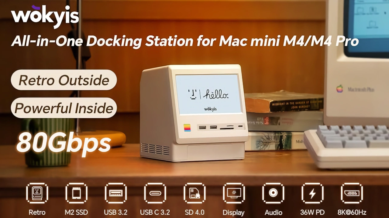 M5 Retro Dock Station for Mac mini M4 Pro, 80Gbps Thunderbolt 5