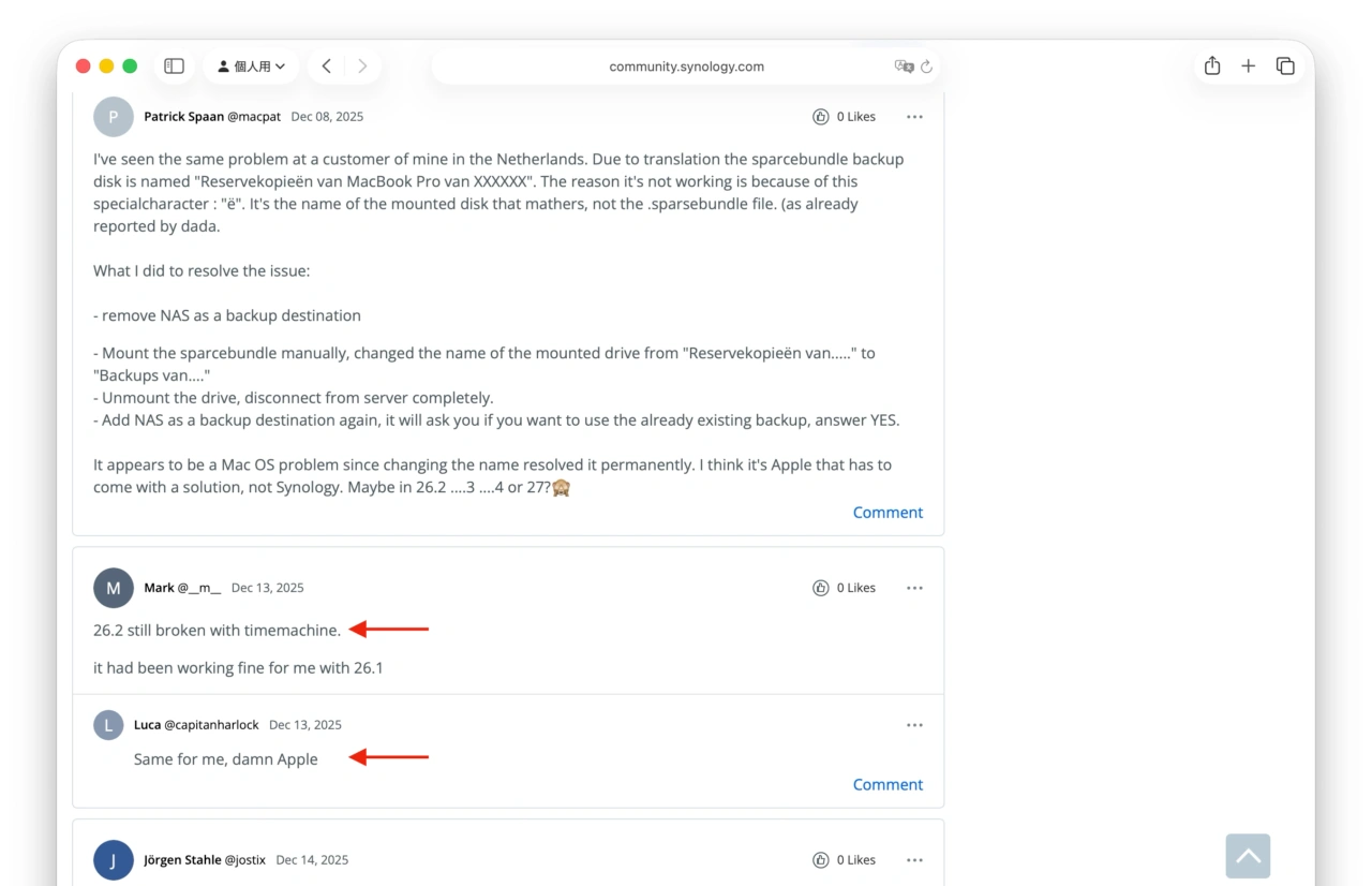 Time Machine backup issues on macOS 26 Tahoe