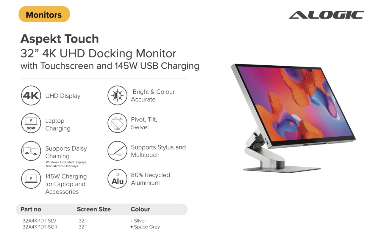 Aspekt Touch 32” 4K UHD Docking Monitor