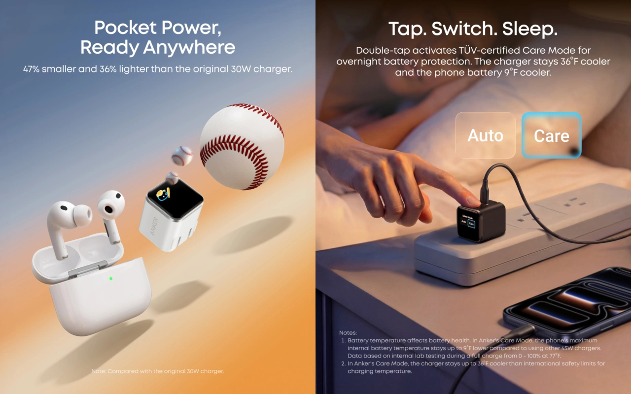 Anker Nano Charger (45W, Smart Display, 180° Foldable)