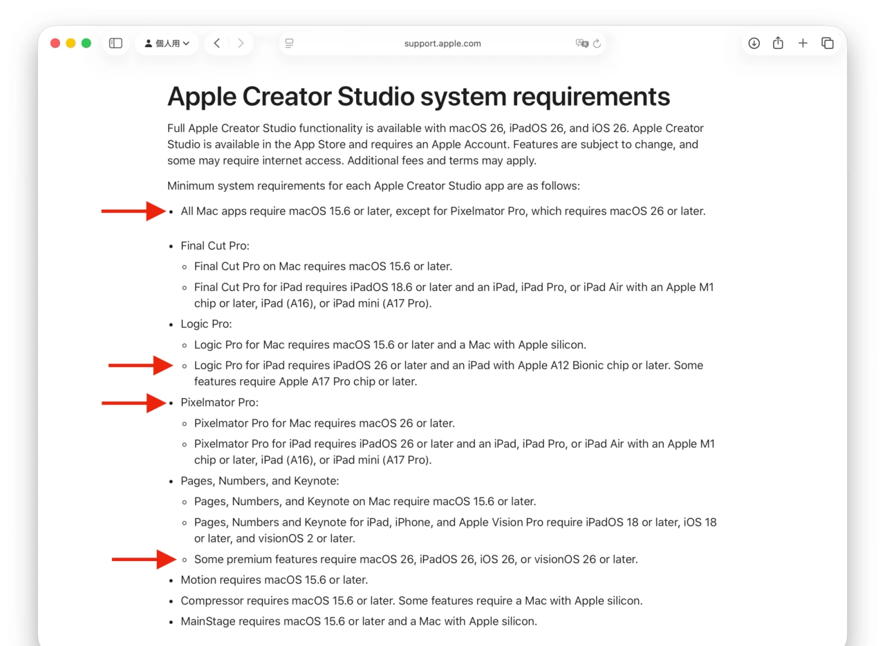 Apple Creator Studioシステム要件
