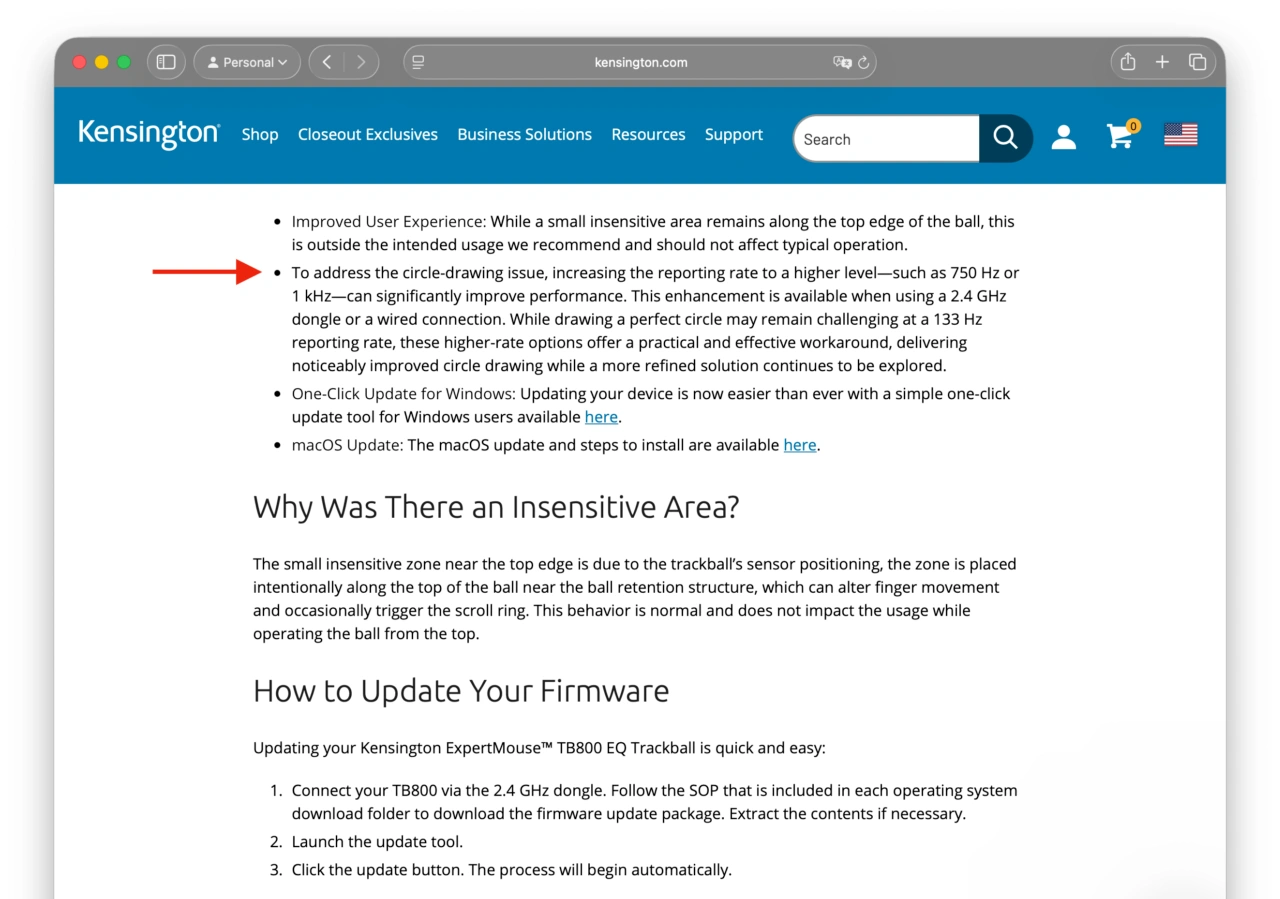New Firmware Update for Kensington ExpertMouse™ TB800 EQ Trackball