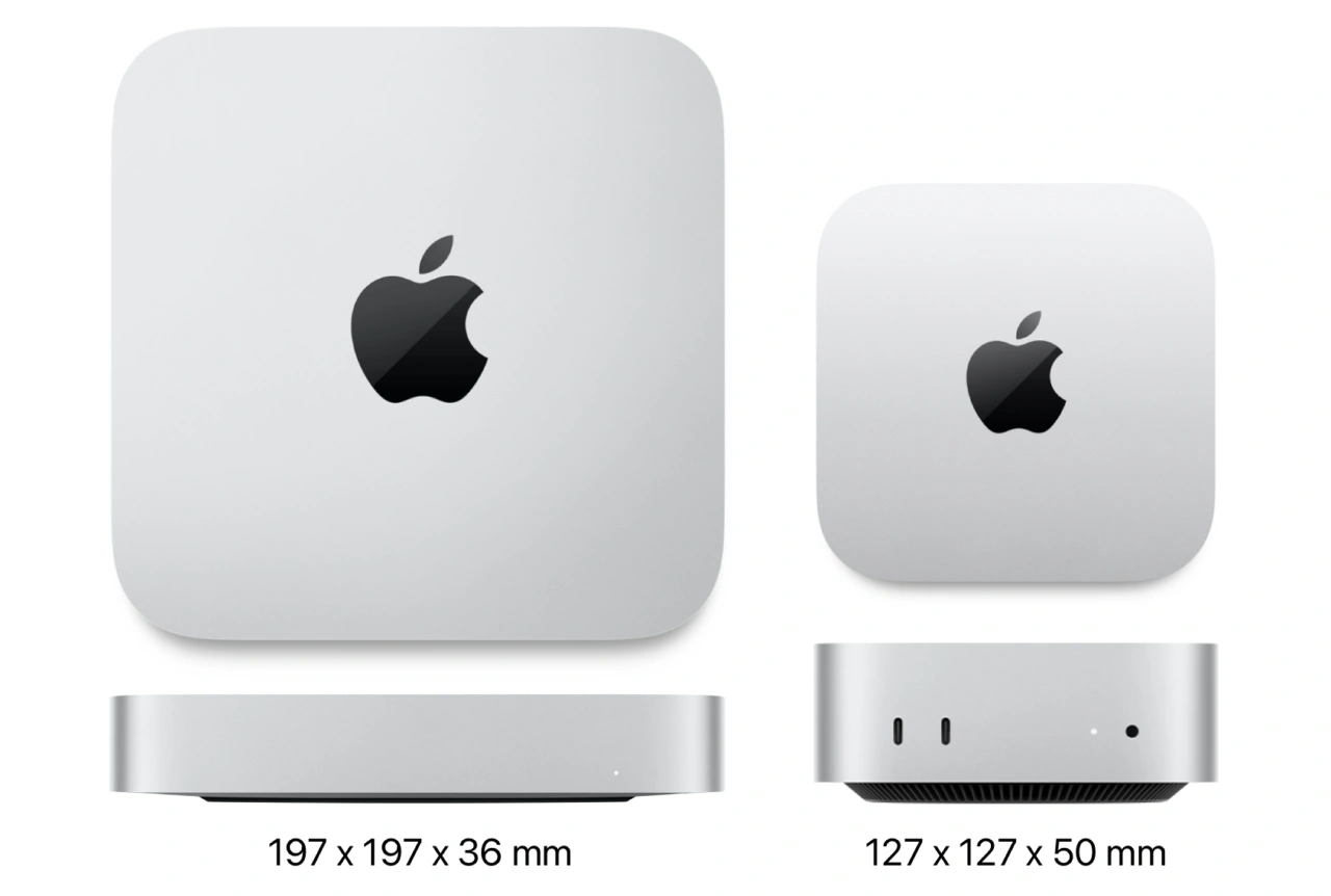 Mac mini M1とM4のサイズ比較