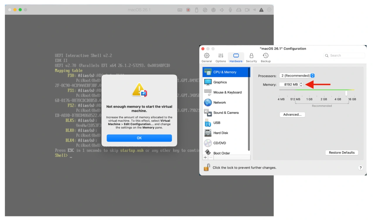 macOS 26 Tahoe VM 8GB RAM