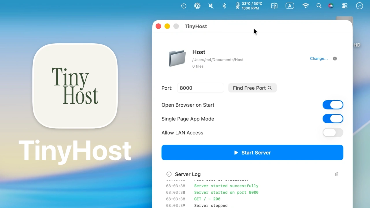 TinyHost for macOS simple local web server