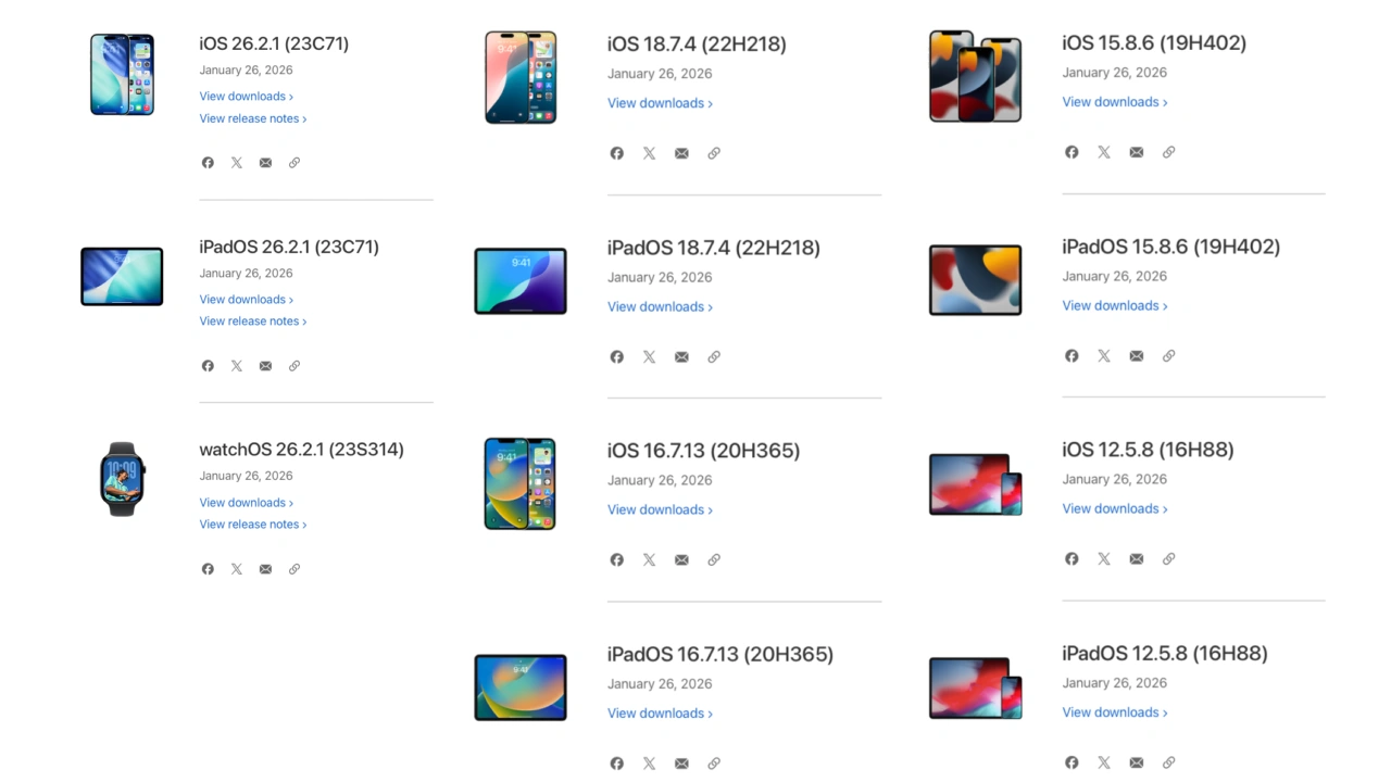 iOS 26からiOS 12までのアップデート