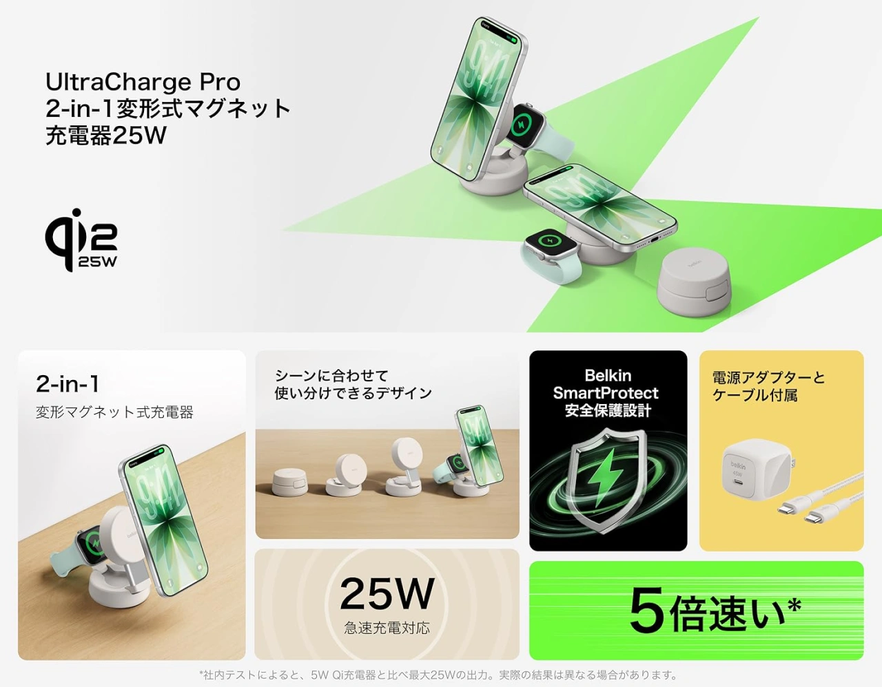 Belkin UltraCharge Pro 2-in-1変形式マグネット充電器25W