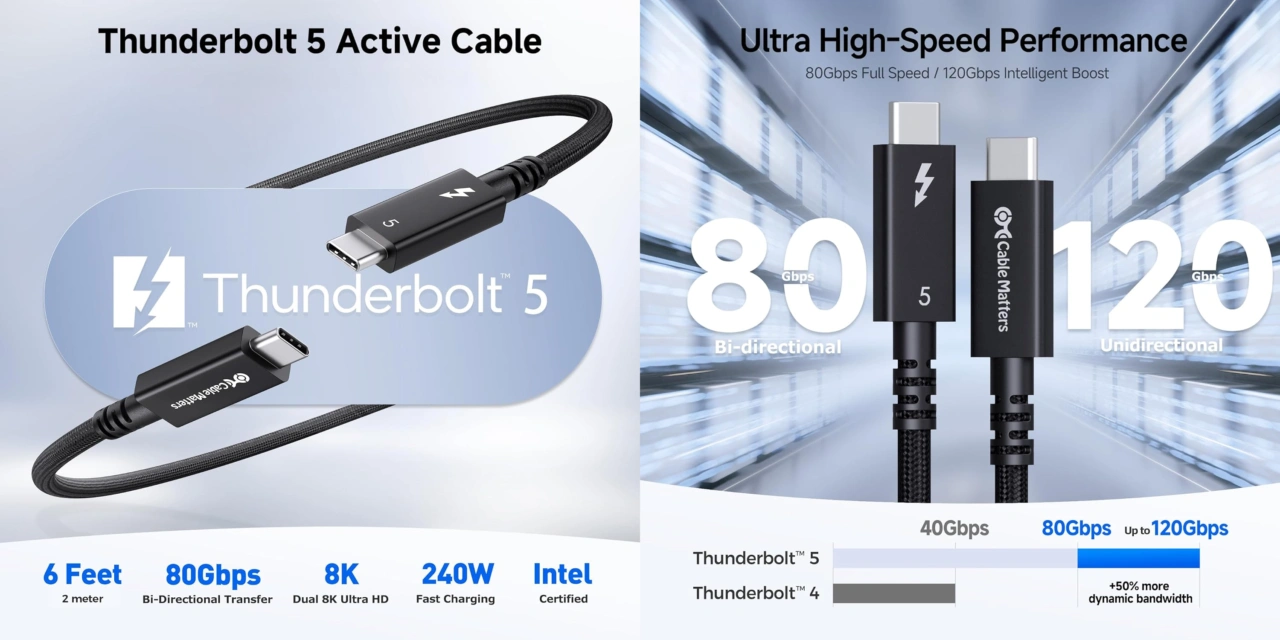 Cable Matters 80Gbps Active Thunderbolt 5 Cable