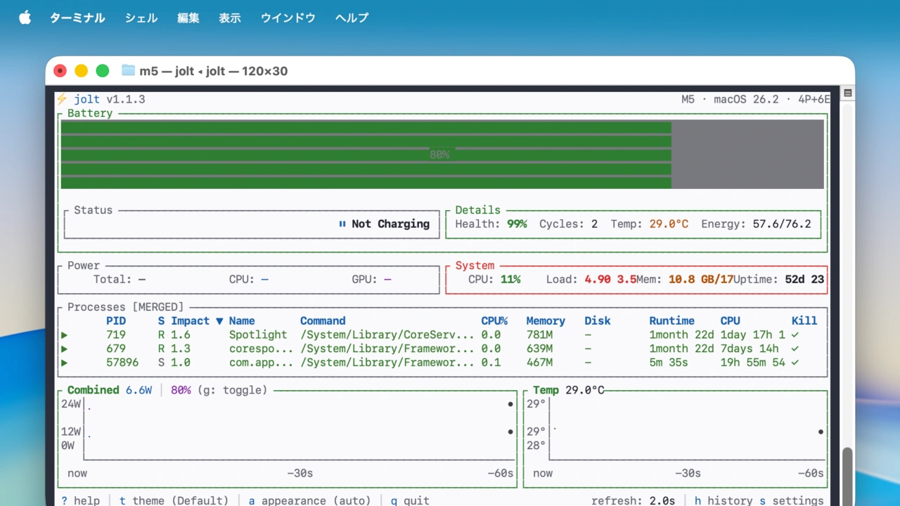 jolt terminal based Battery monitor for MacBook