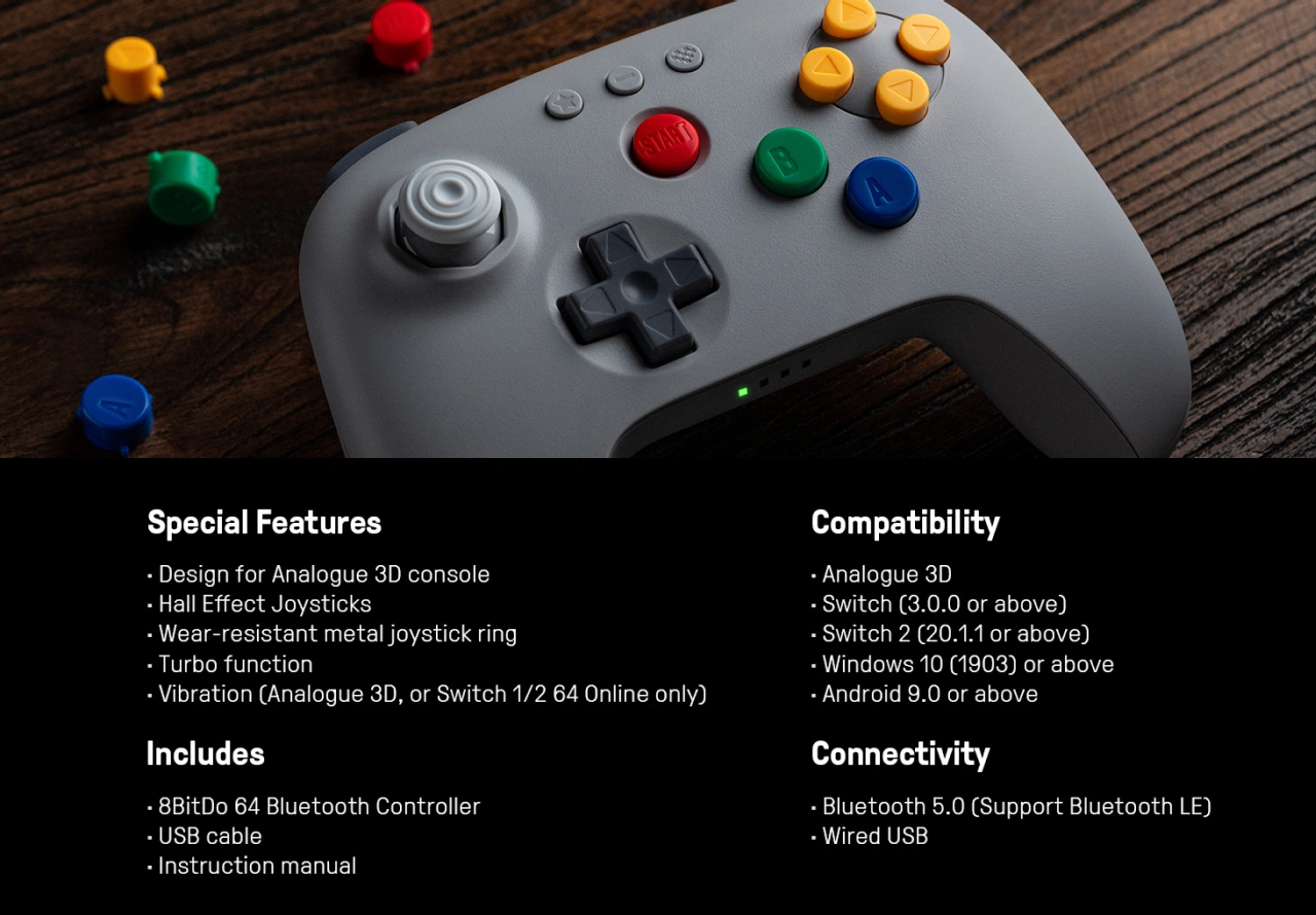 8BitDo 64 Bluetooth Controller for Analogue 3D