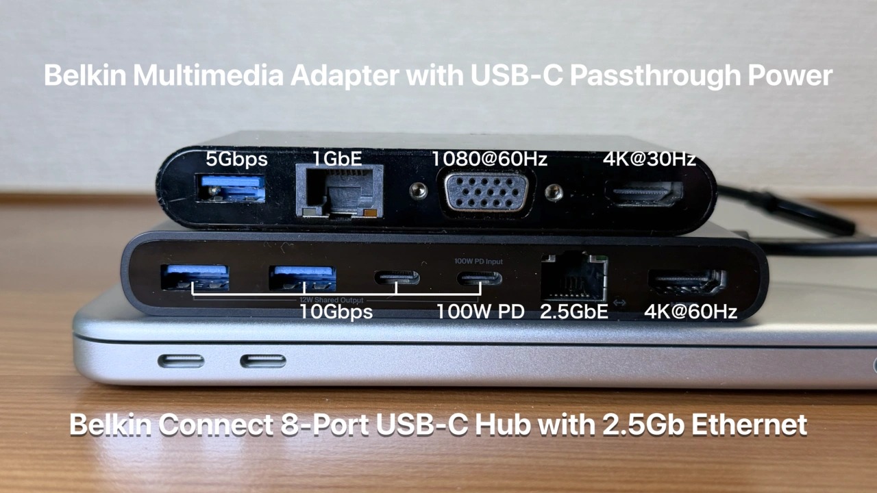 Belkin Multimedia Adapter with USB‑C Passthrough PowerとBelkin Connect 8-Port USB-C Hub with 2.5Gb Ethernet