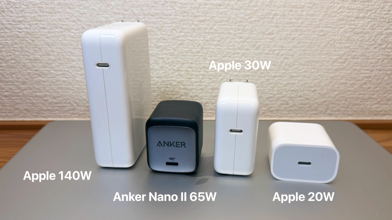 MacBook Neo (13-inch, A18 Pro)の充電速度テストに使用した電源アダプタ