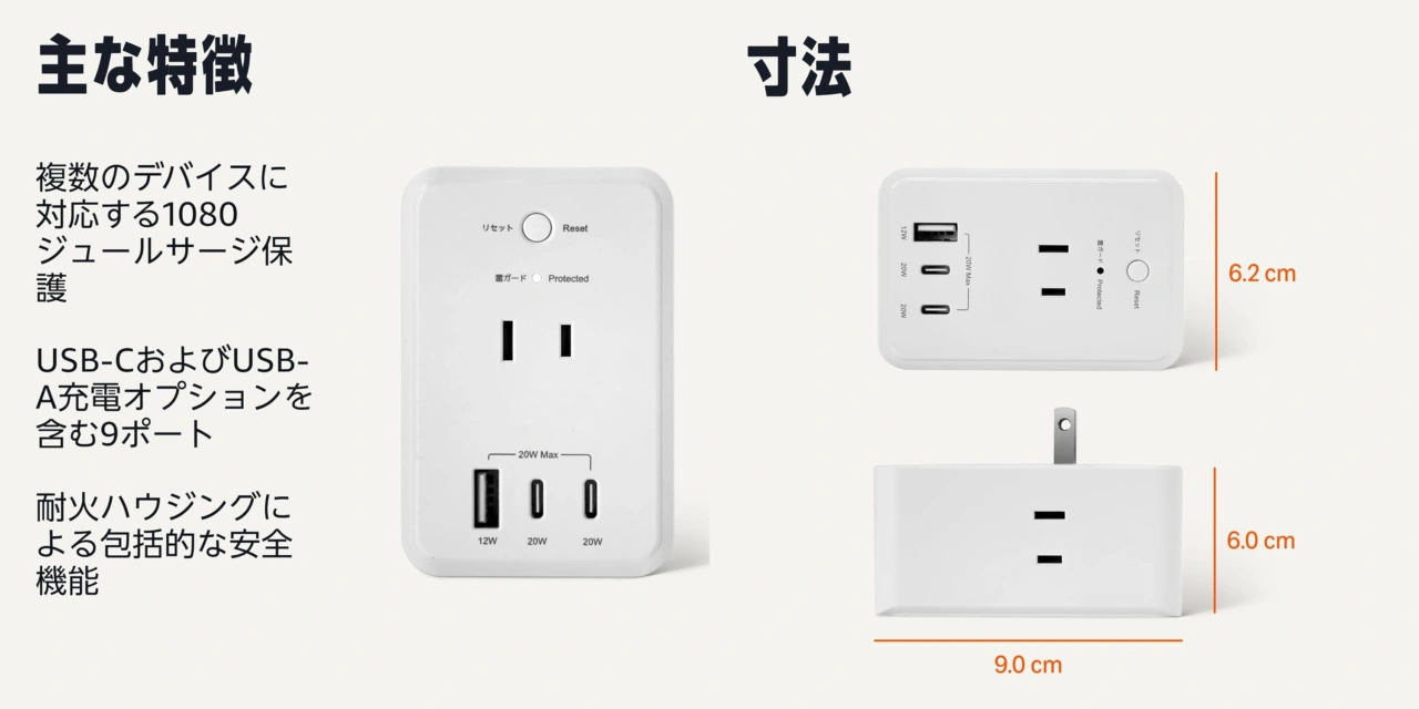 Amazonベーシック 電源タップ AC3個口 USB3個口