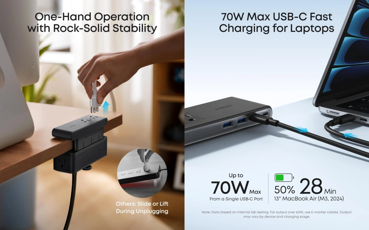 Anker Nano Power Strip (10-in-1, 70W, Clamp)