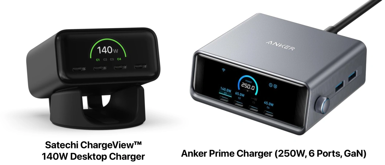Satechi ChargeView™ 140W Desktop ChargerとAnker Prime Charger (250W, 6 Ports, GaN)