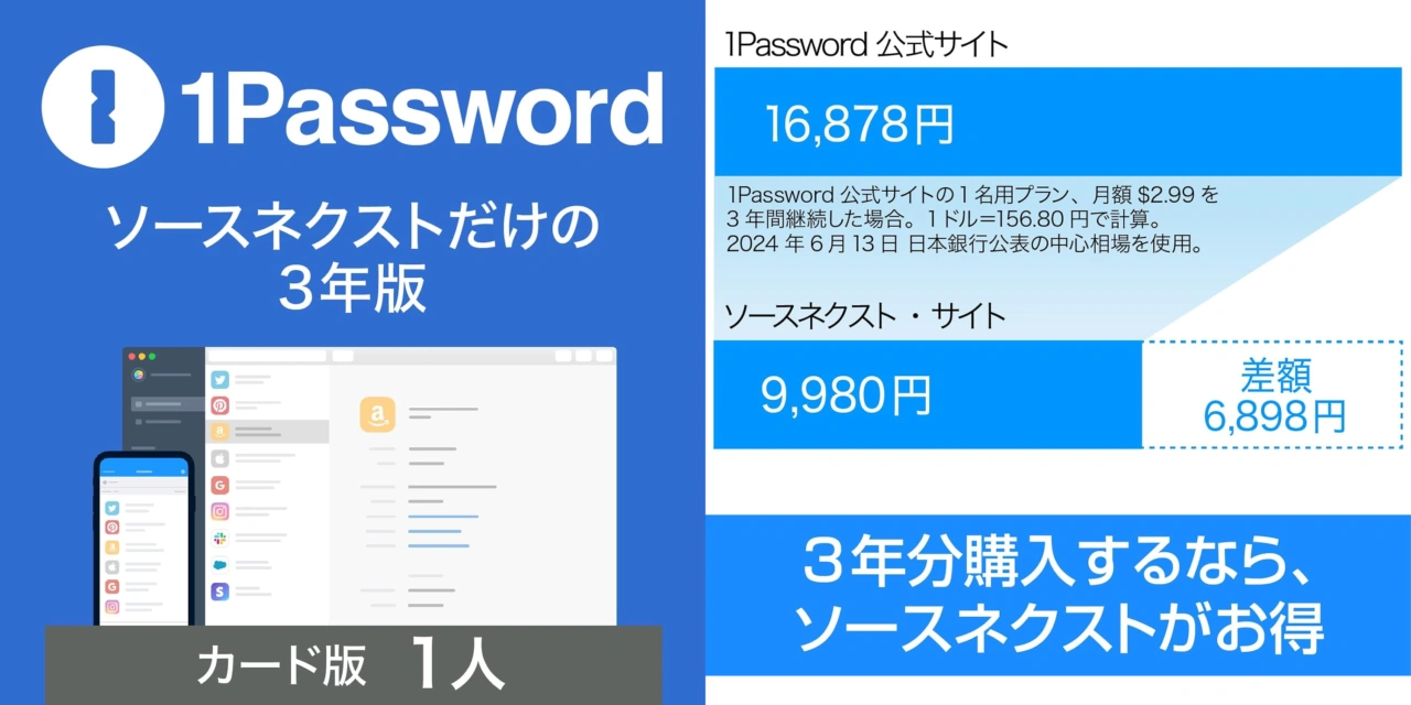 1Password 3年版 (1人用) カードタイプ