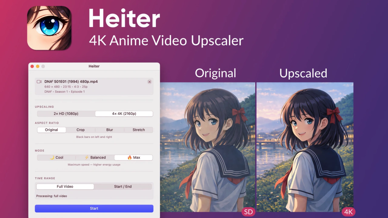Heiter for Mac Anime Video Upscaler