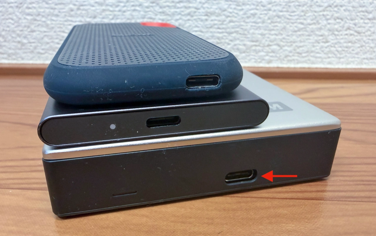 My Passport Ultra for MacとSanDisk Extreme Portable SSD, Samsung. T7のサイズ