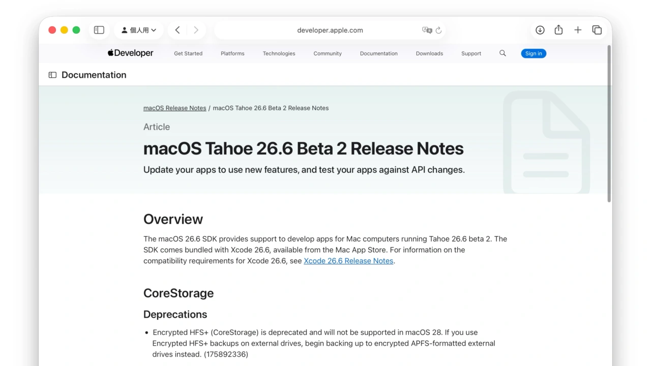 Encrypted HFS+ (CoreStorage) is deprecated and will not be supported in macOS 28.