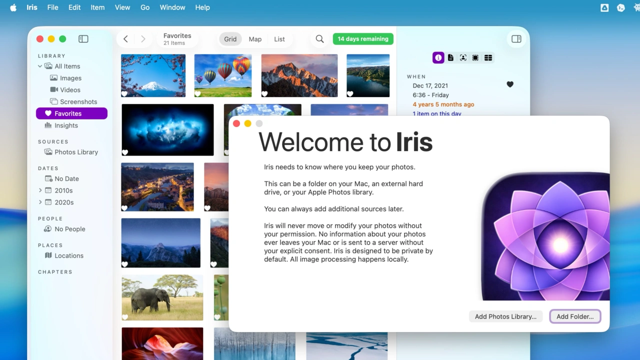 Iris Photos native macOS photo Hero