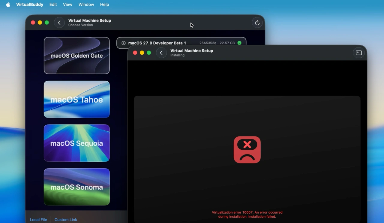 macOS 26 Tahoe上でmacOS 27 Golden Gate仮想マシンを作成すると起動しません