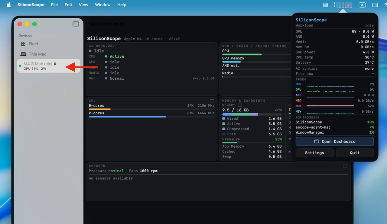 リモートMac mini M4をSiliconScopeで監視する