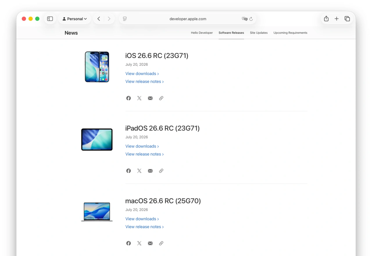 macOS 26.6 Tahoe RC
