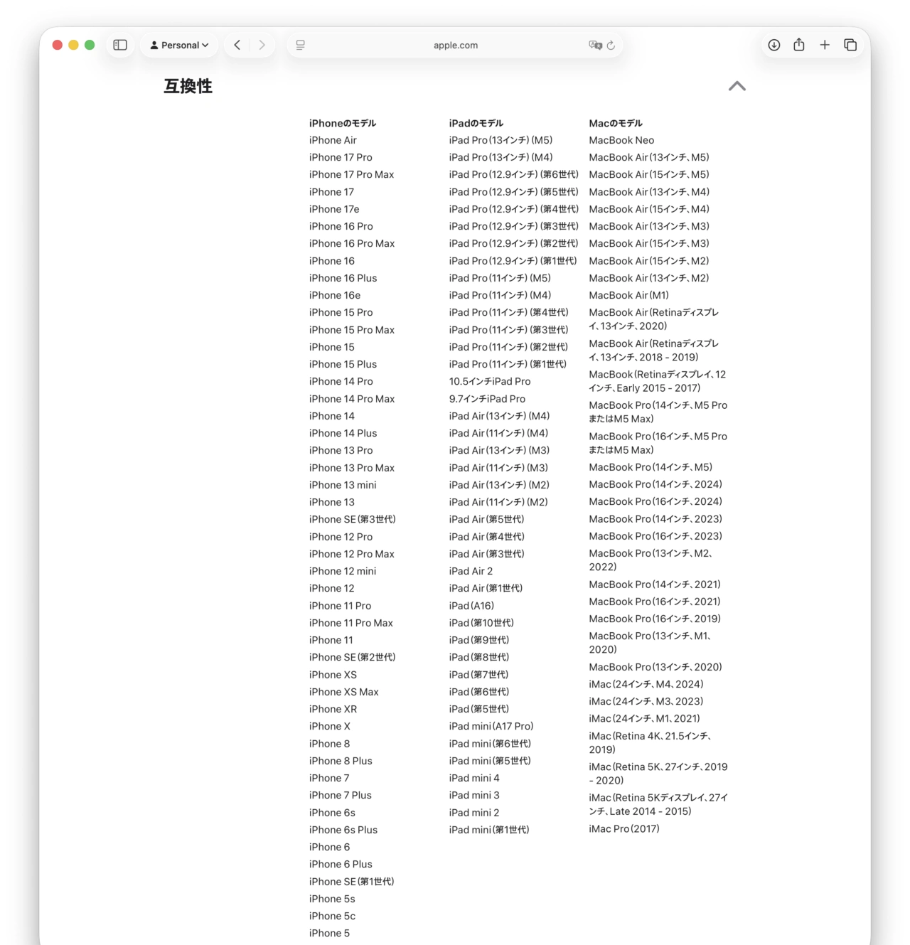 Apple ポリッシングクロス (2026)の互換性リスト