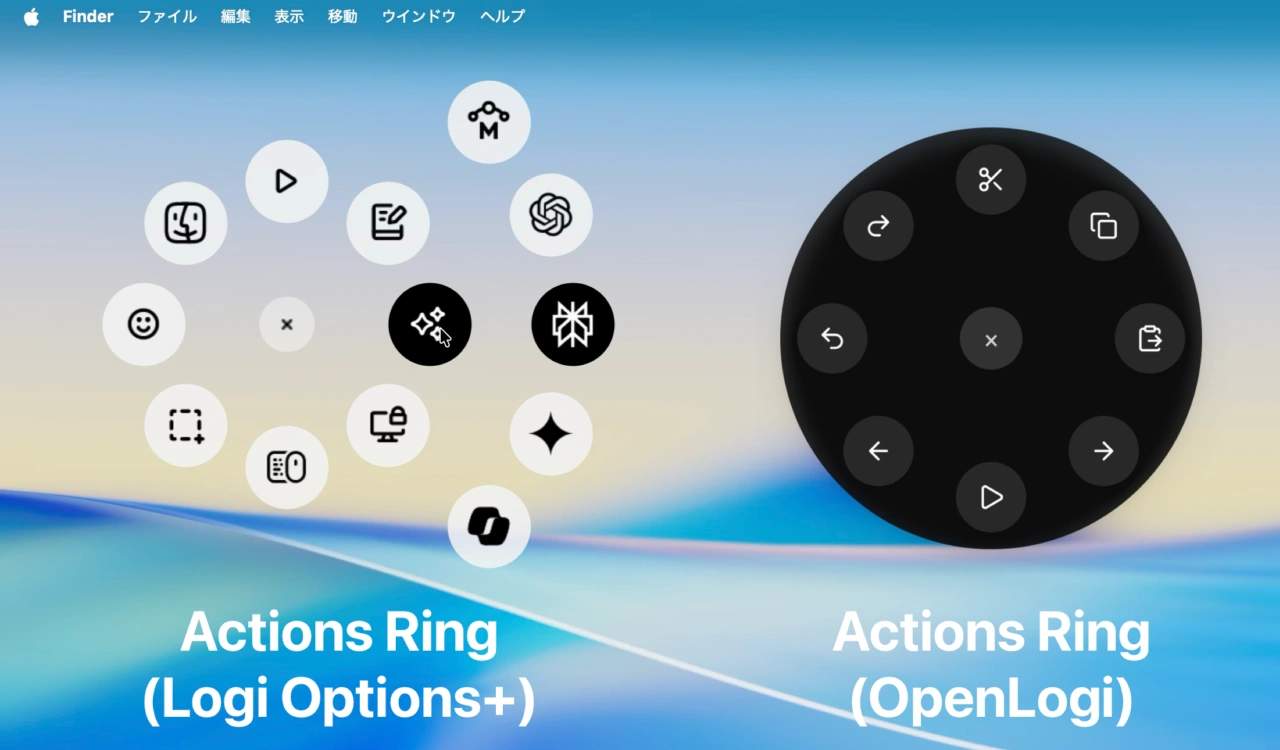 LogiOptions+とOpenLogiのActions Ring