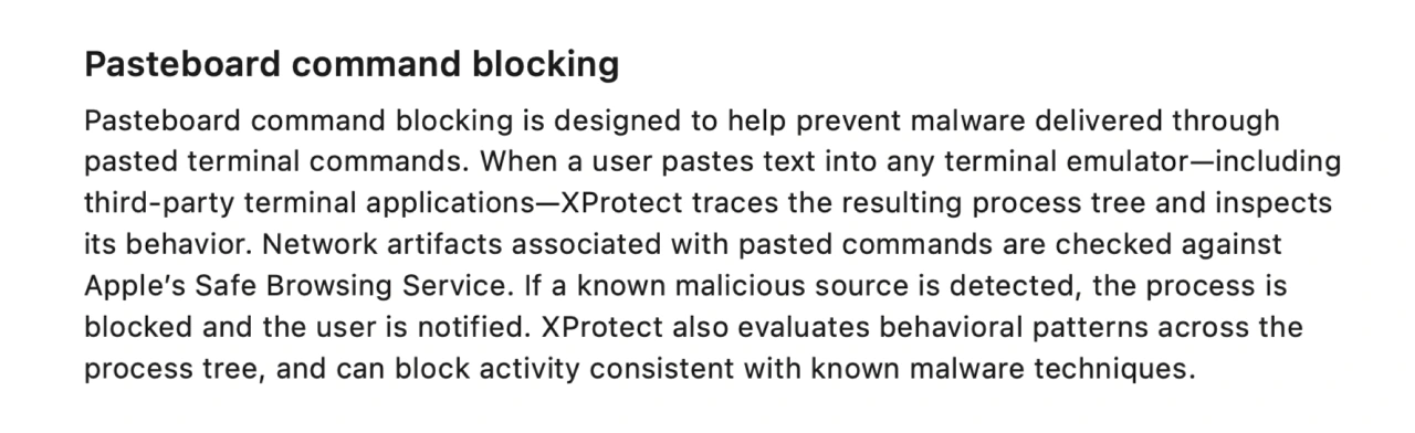Pasteboard command blocking