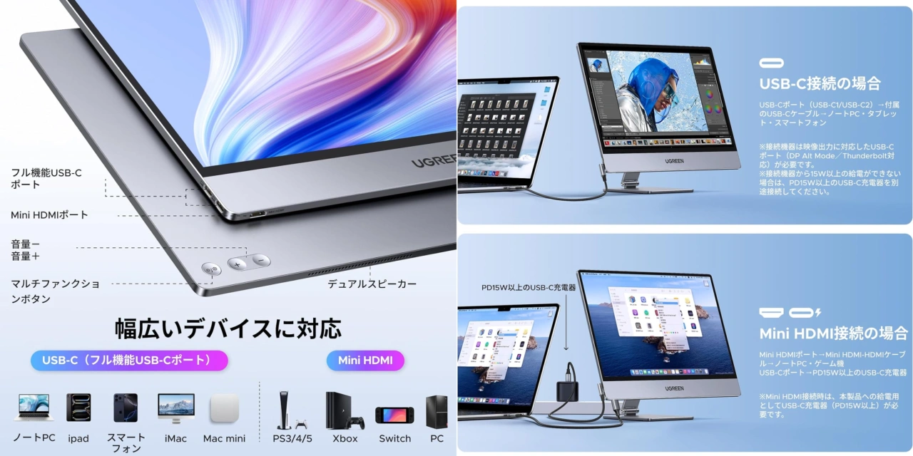 UGREEN モバイルモニター 16インチ 2.5K 165Hz