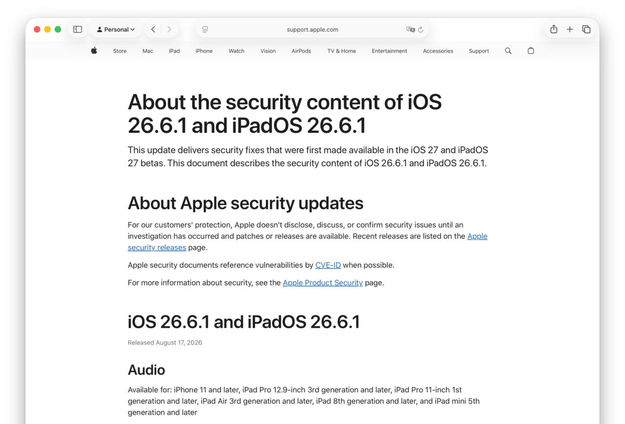 iOS 26.6.1 iPadOS 26.6.1