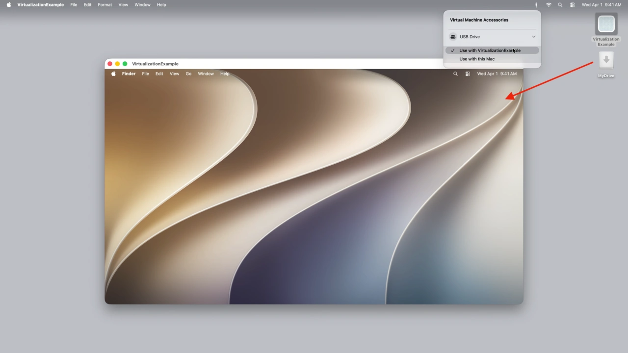 Accessory AccessによりmacOS VMにパススルー接続されたUSBストレージ