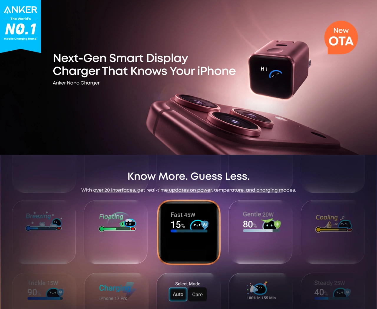 Anker Nano Charger (45W, Smart Display, 180° Foldable)