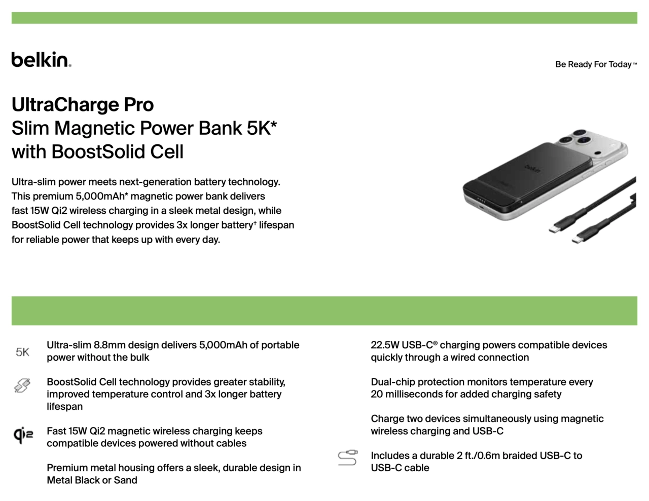 UltraCharge Pro Slim Magnetic Power Bank with BoostSolid Cell